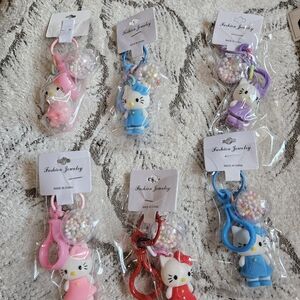 Hello  Kitty Keychain  - Pink, Blue, Purple, Red- BUNDLE Of 6